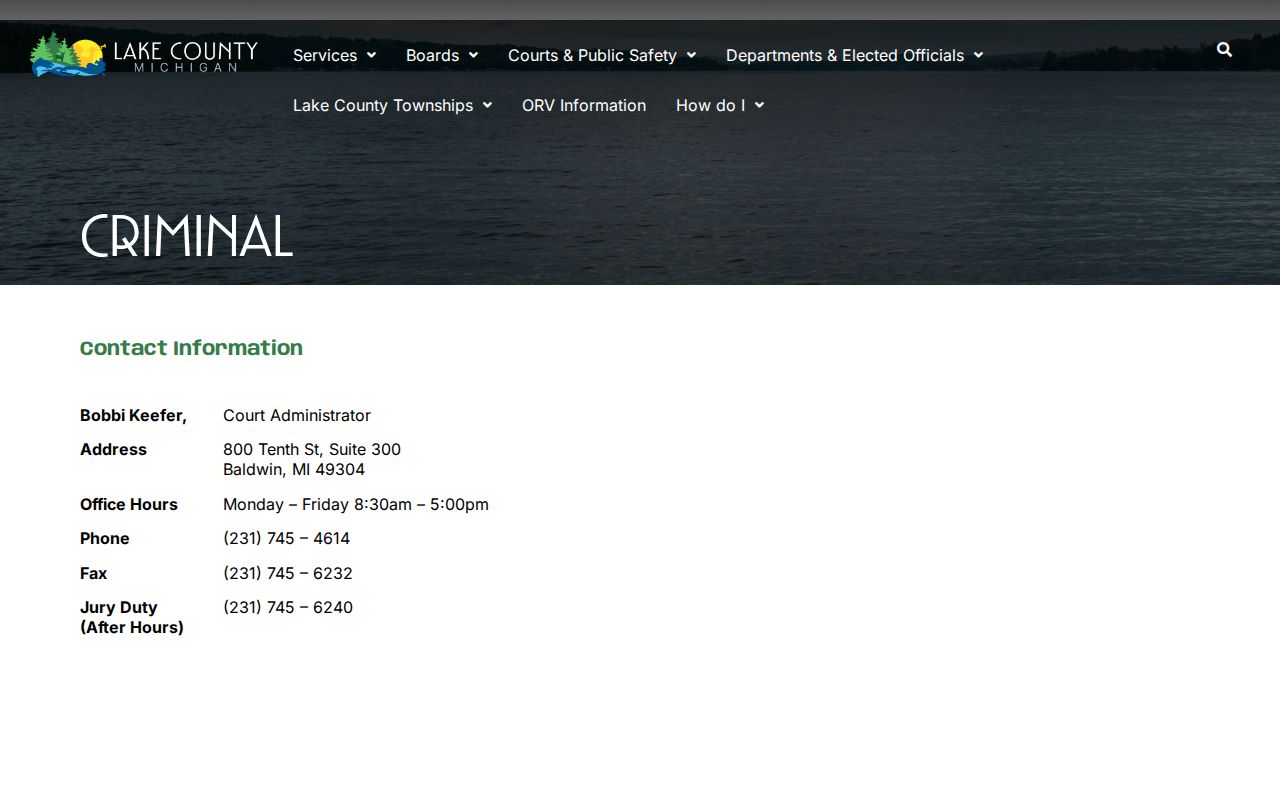 Lake County criminal docket District Court contact information